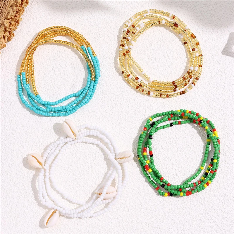Huanzhi blau grün gefärbte Reis perlens chale Taille Bauch kette für Frauen Sommer Strand urlaub sexy Modeschmuck Geschenke