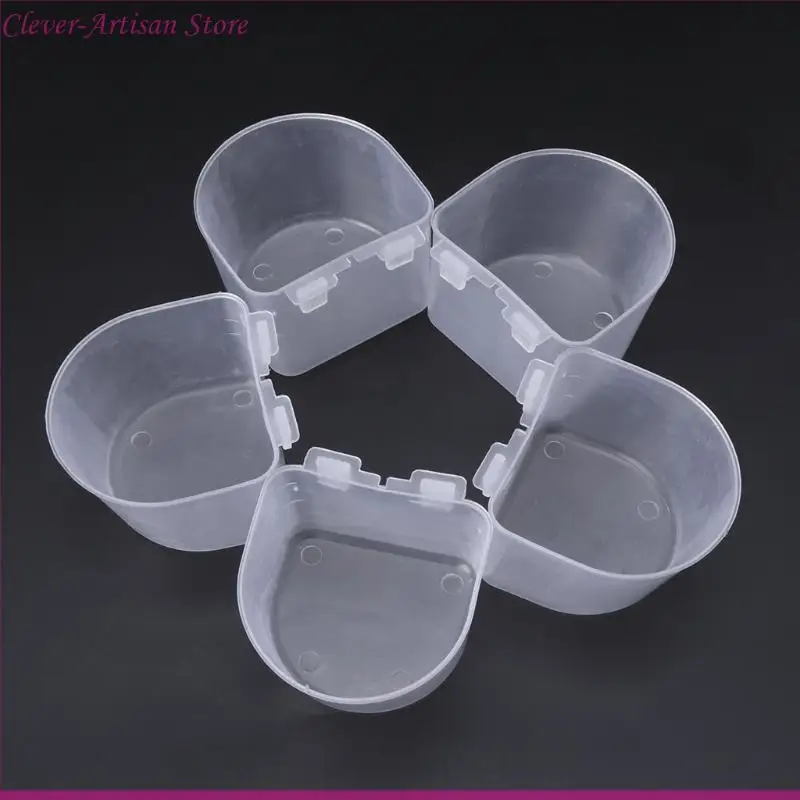 E06b 5 pcs อาหารป้อนน้ำนกชามพลาสติกสำหรับถ้วยสุ่มกรงแขวนถ้วยอาหาร