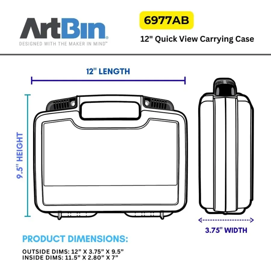 6977AB 12 inch Quick View Deep Base Carrying Case Portable Art Craft Organizer with Handle for Artists and Crafters Transparent