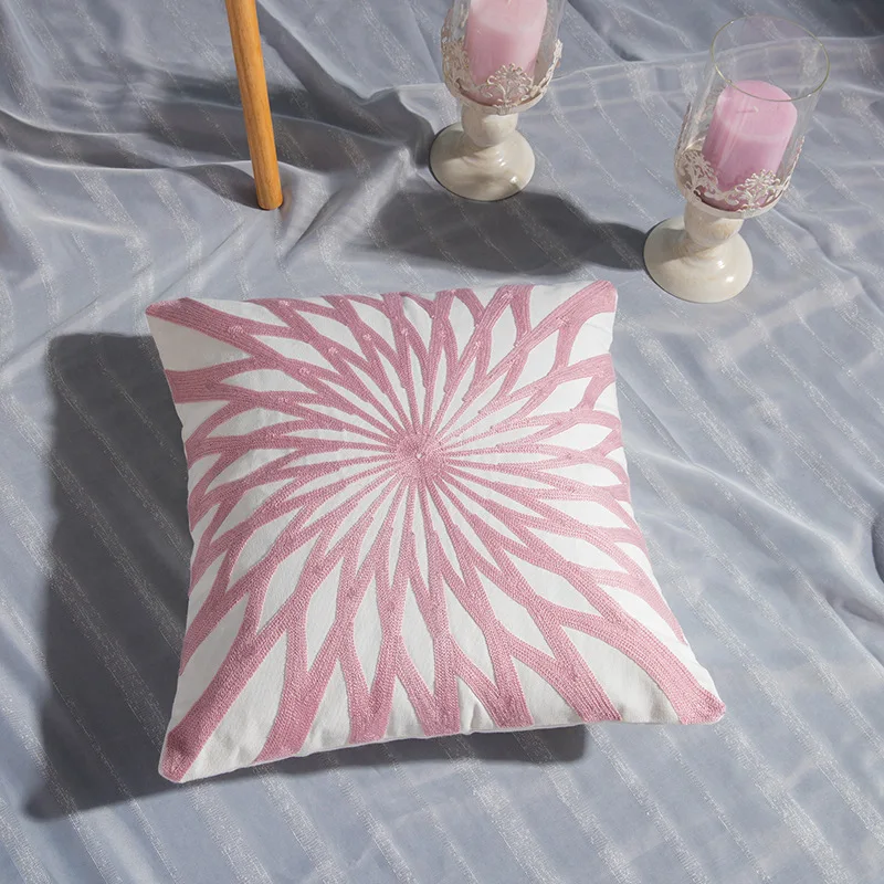 2-Piece Pink Cotton Canvas Pillowcase 45*45cm Embroidered Modern Geometric Embroidery Pillow Cover Living Room Cushion Case