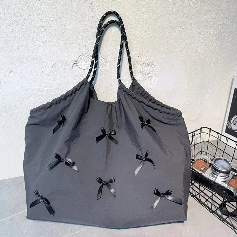 

Large-Capacity Nylon Bow-Knot Tote Shopping Bag Simple Shoulder Bag