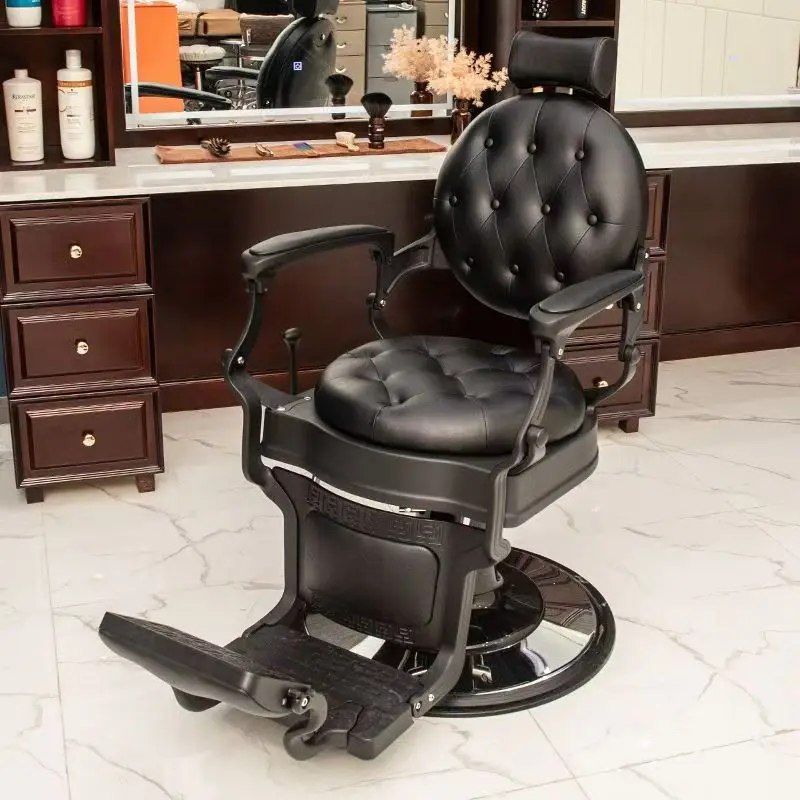 #$Modern Beauty Salon Furniture Full Black Leather Adjustable Hair Dresser Chair Luxury Round Base Reclining Styling Salon Chair