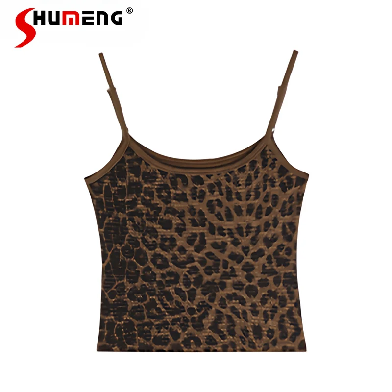 Hot Girl Streetwear Fashion Leopard Print Knited Tank Top 2024 Summer Fashion Slim Fit Elegant All-Match Bottoming Vest Women