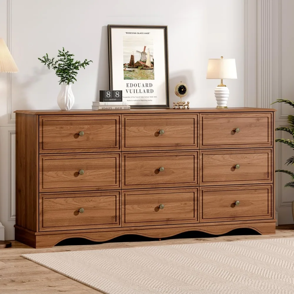 خزانة ذات 9 أدراج، خزانة ذات أدراج واسعة من منتصف القرن 63، خزانة بأدراج خشبية لغرفة النوم مع 9 أدراج تخزين لغرفة النوم وغرفة المعيشة