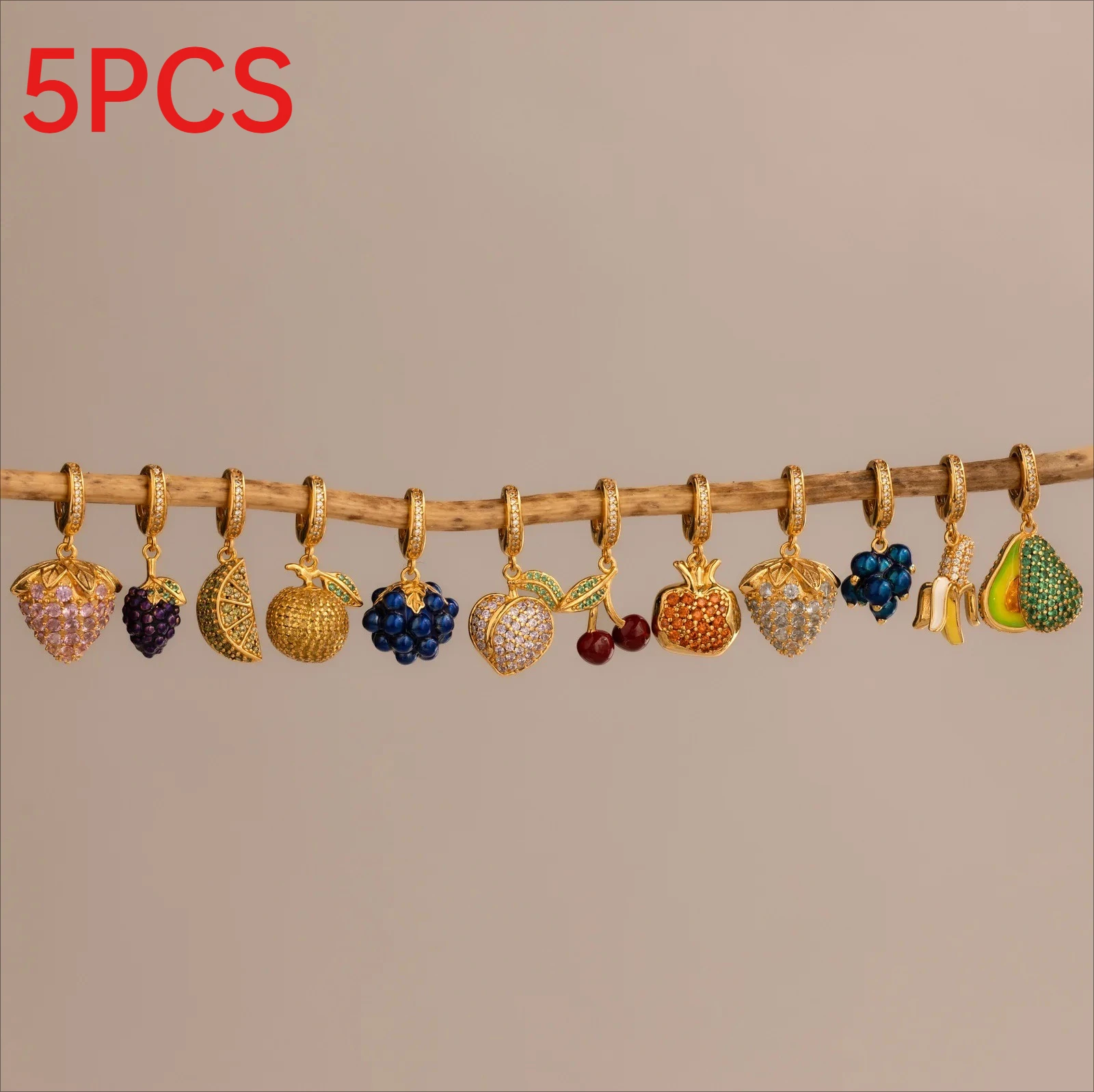 5Pcs Rhinestone Fruit Charms Grape Strawberry Banana Pendants DIY Necklace Jewelry Making Accessories