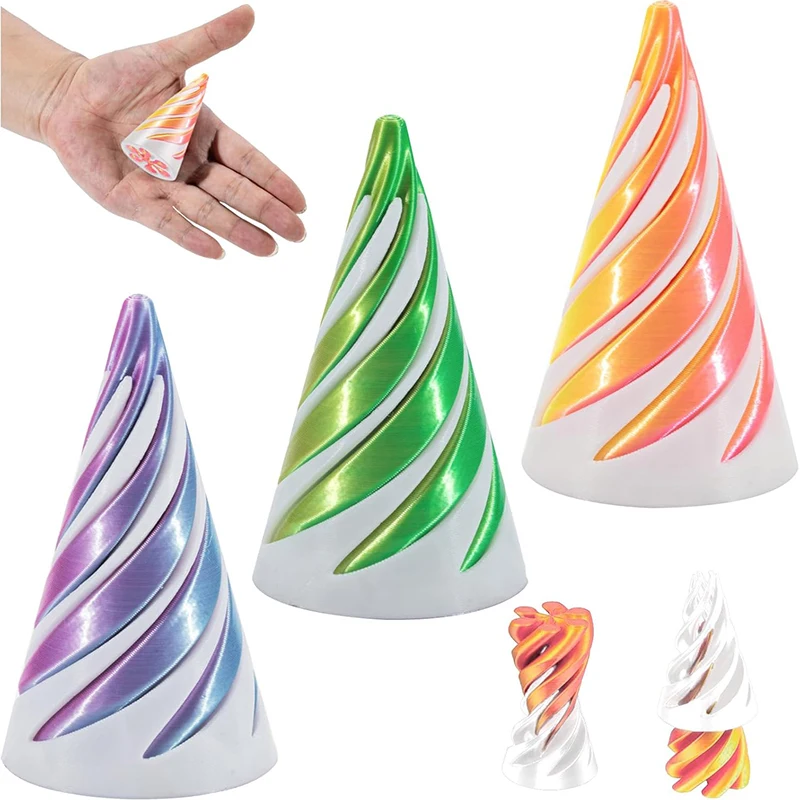 3D Printed Spiral Cone Ornament Fidget Toy Impossible Pyramid Passthrough Sculpture Vortex Thread Illusion For Kids And Adults