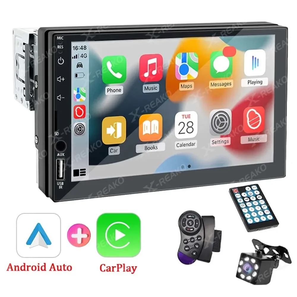 Android Auto 1 Din Araba Radyo Carplay Multimedya Oynatıcı 7 ''HD Dokunmatik Ekran FM AUX Girişi Bluetooth MirrorLink Evrensel Autoradio