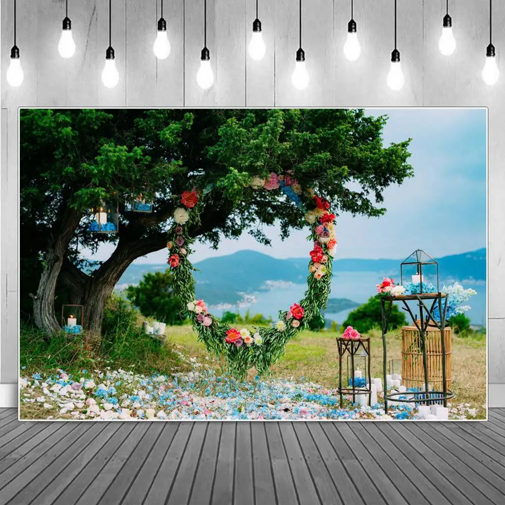 Wedding Ceremony Floral Arch Gate Photography Backdrops Custom Outdoor Bridal Party Decoration Photo Booth Photocall Backgrounds