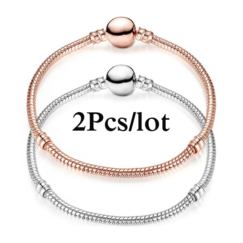 2Pcs/Lot Special Offer Silver Color Snake Chain Charm Bracelets DIY Original Brand Bracelet For Women Men Jewelry Dropshipping