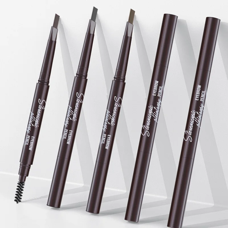 Black/brown/grey Eyebrow Pencil With Brush Double-headed Waterproof Eyebrow Pen Automatic Triangle Brow Pencil Eyebrow Cosmetics