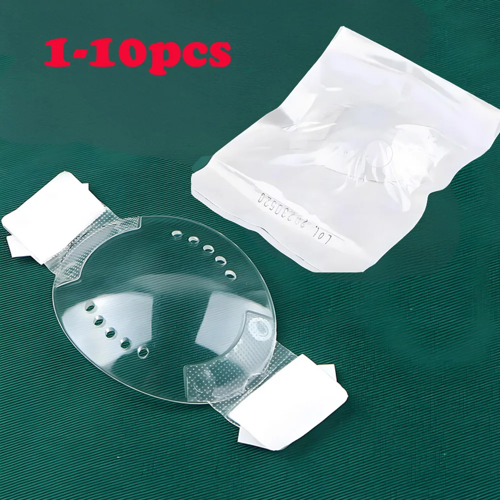 

1-10 шт. самоклеящаяся лента для глаз, пластиковые щитки для глаз, медицинская прозрачная эллиптическая безопасность 5*7 см с несколькими отверстиями