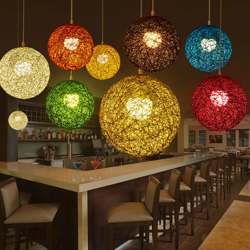 Modern Pendant Lights Colorful Rattan Ball Hanglamp For Bedroom Dining Room Nordic Restaurant Bar Decor E27 Luminaire Suspension