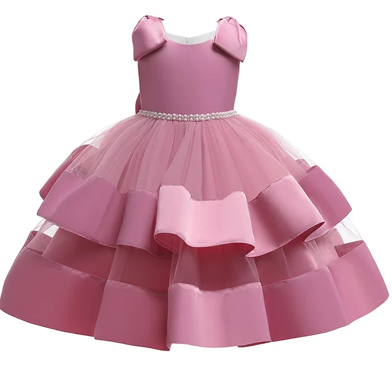 

Flower Girls Dress Princess Silk Bowknot Formal Children Party Dress Wedding Trailing Tutu Kids Dresses for Girls Birthday Dress