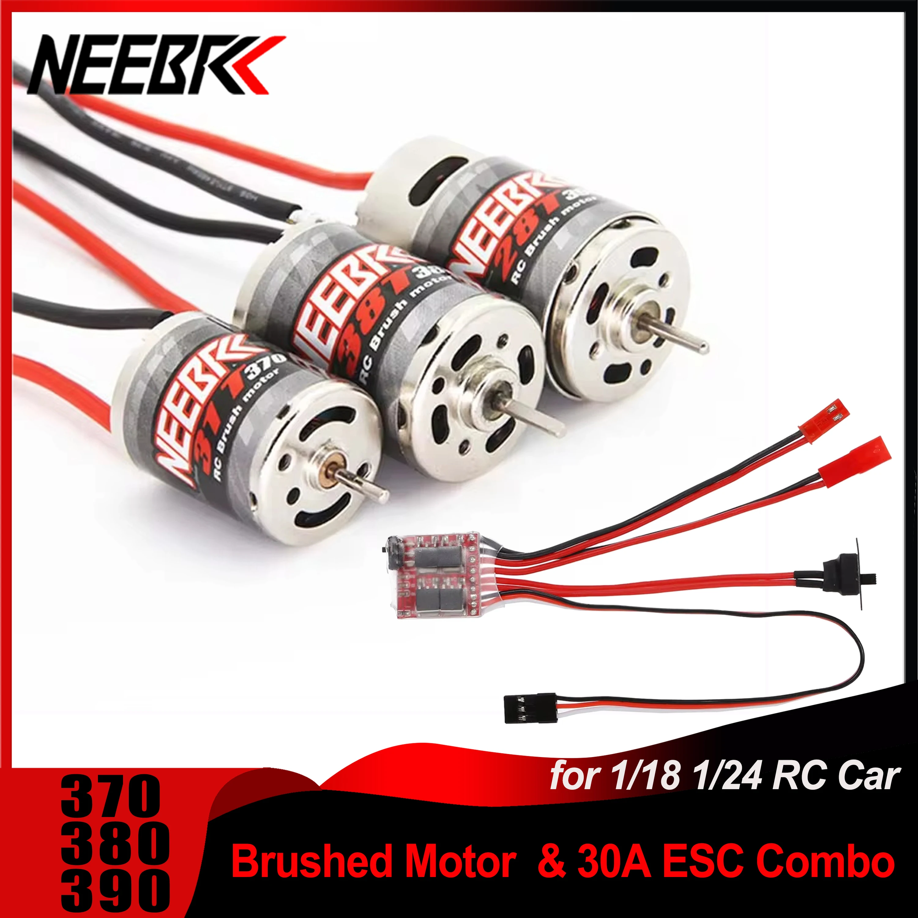 

NEEBRC 370 380 390 Brushed Motor 30A ESC Brake Dual Way Adapter Connection Cable Combo for 1/16 1/18 1/24 RC Mini Cars Boat Tank