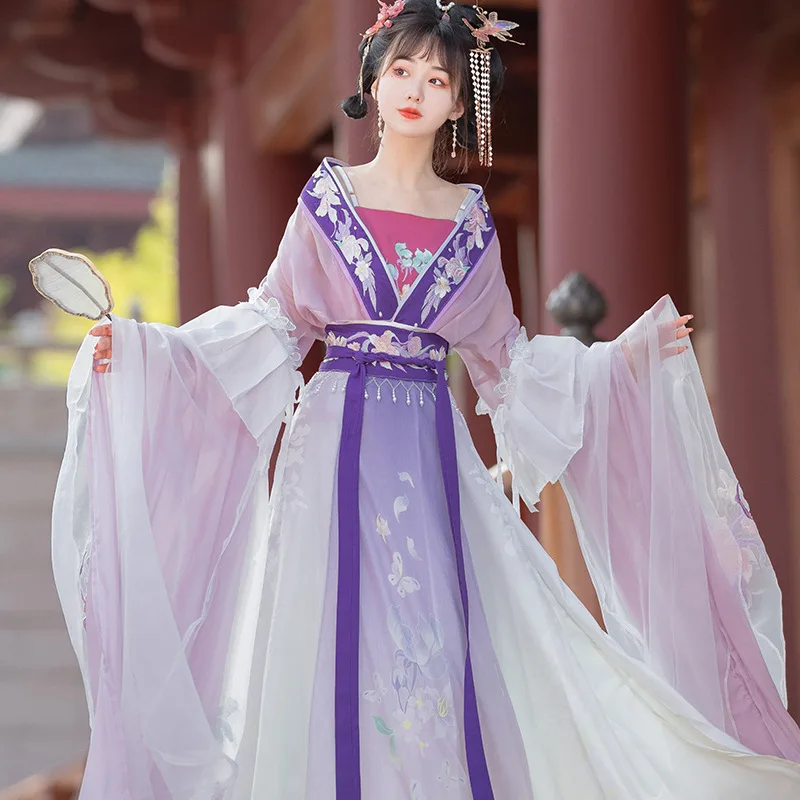 Women Ancient Clothing Hanfu Dynasty Style Wei Jin Dynasties The Improved Super Immortal Long-sleeved Jacket The Waist Summer