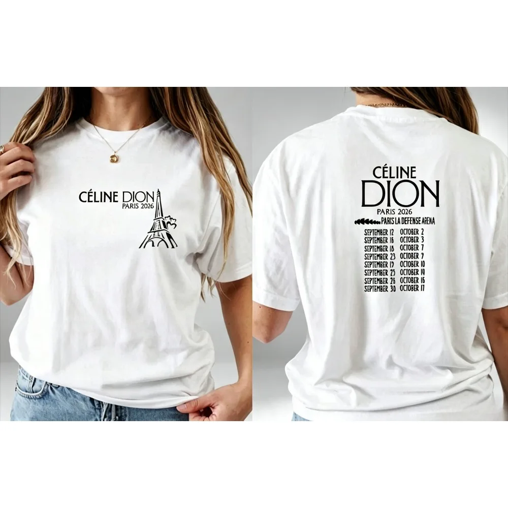Paris Eiffel Tower Tour Date Print Men T-Shirt Vintage Concert Fan Cotton Casual Streetwear Tee