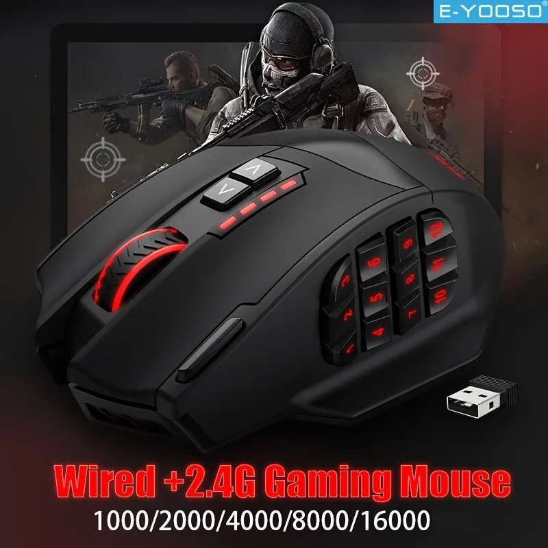 E-YOOSO RGB USB 2.4G Wired Gaming Mouse X-33 16000DPI 18 Buttons Programmable Backlight Game Mice Suitable for Desktop Laptop PC