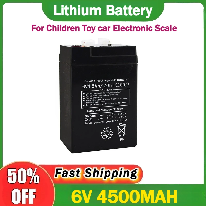 

Аккумулятор 6В 4.5Ач для детских игрушечных машинок, электронных весов, перезаряжаемый свинцово-кислотный, резервный источник питания, не требующий обслуживания
