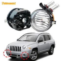 2 X Car Right + Left Fog Light Assembly Lampshade with 21W H10 LED Bulb White For Jeep Compass 2007 2008 2009