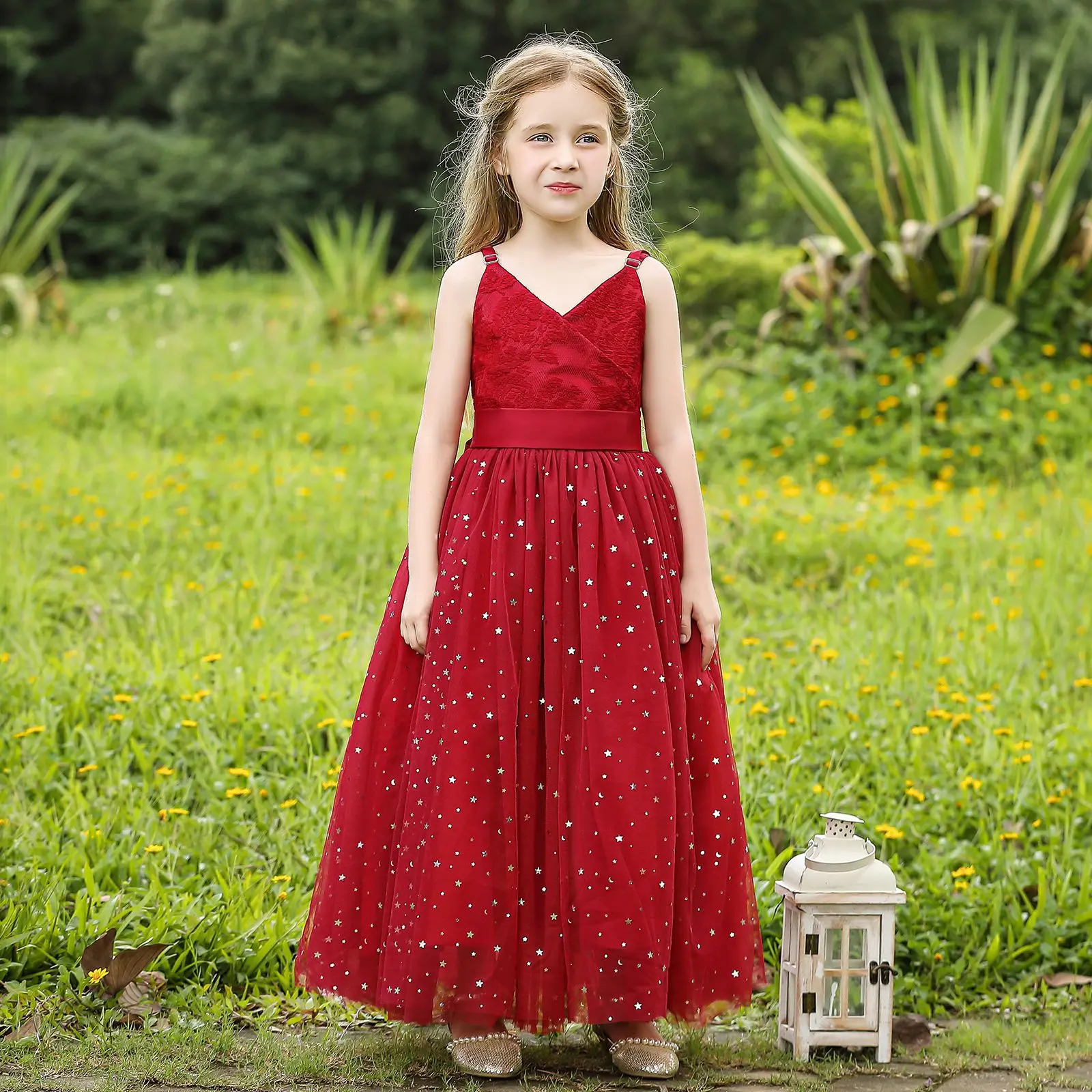 Girl Long Dress for Children Girls' Black Dresses Red Clothes Girly Green Frocks Tulle Halloween 4-12 Years