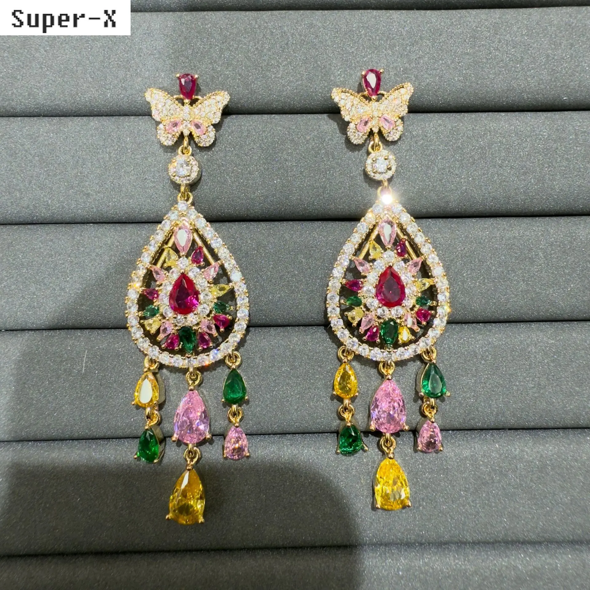 

luxury cubic zirconia earrings for women dinner party jewelry butterfly teardrop dangling earrings fushia pink blue yellow