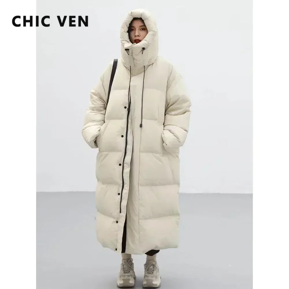 CHIC VEN Women's Down Coats Korean Loose Hooded Thick Warm Long Down Jacket Winter Coat for Women Female Parkas Outerwears 2024