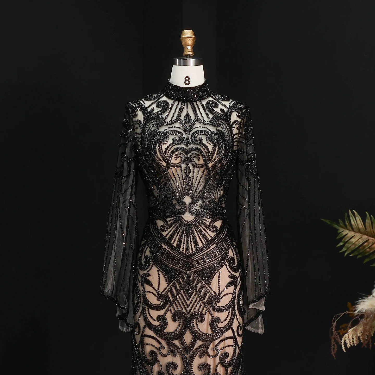 Sharon Said Abendkleider Luxuriöse Meerjungfrauenkleider mit Hohem Kragen und Langen Ärmeln, Funkelnde Pailletten-Formelle Kleider für Abschlussball und Party, Elegantes SS055 Maßgeschneidert – Detail 12