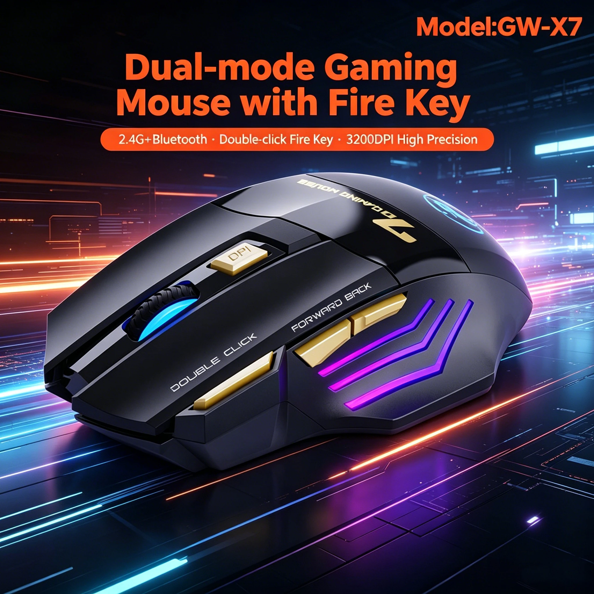2.4G Bluetooth Dual-mode Gaming Mouse 3200DPI High Precision One-Click Rapid Fire Button Ergonomic RGB Gaming Mouse