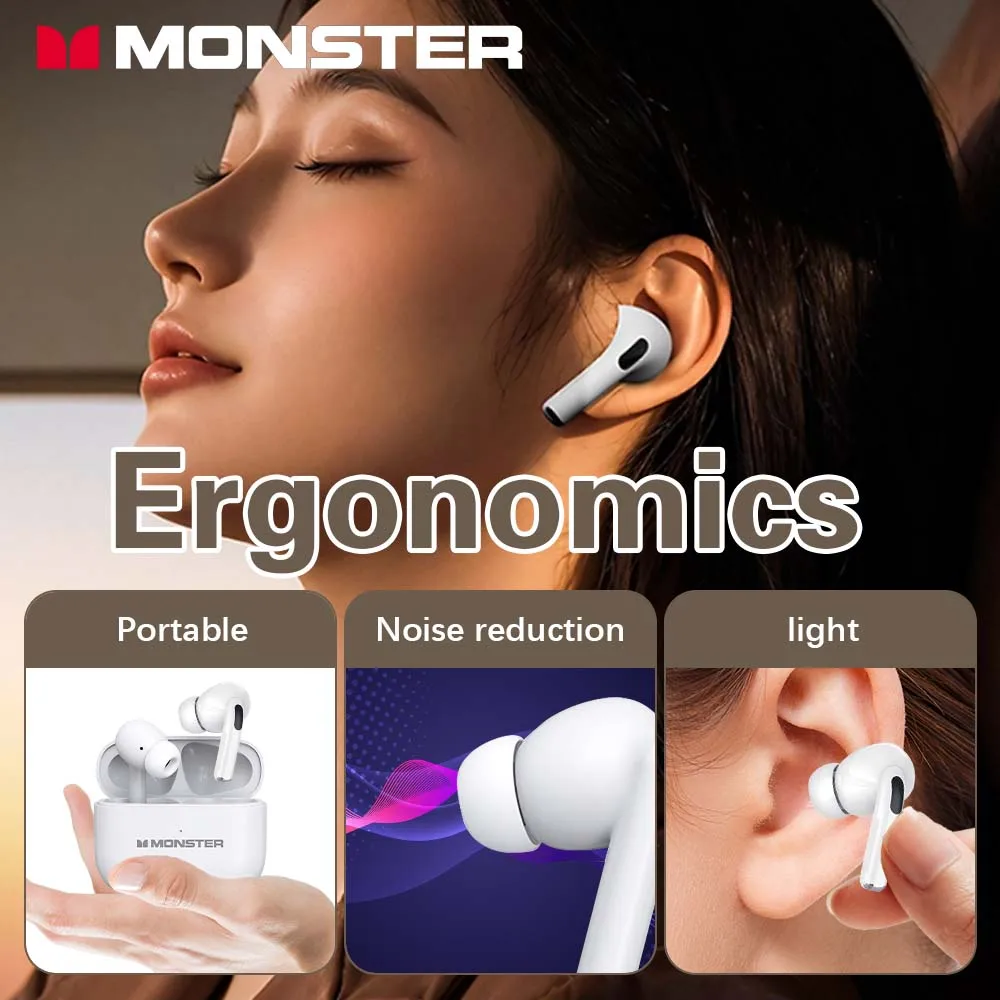 MONSTER Bluetooth Headphones TWS Bluetooth5.3 Wireless Earbud  Noise Reduction Eardphone Touch Control Headset no delay for game