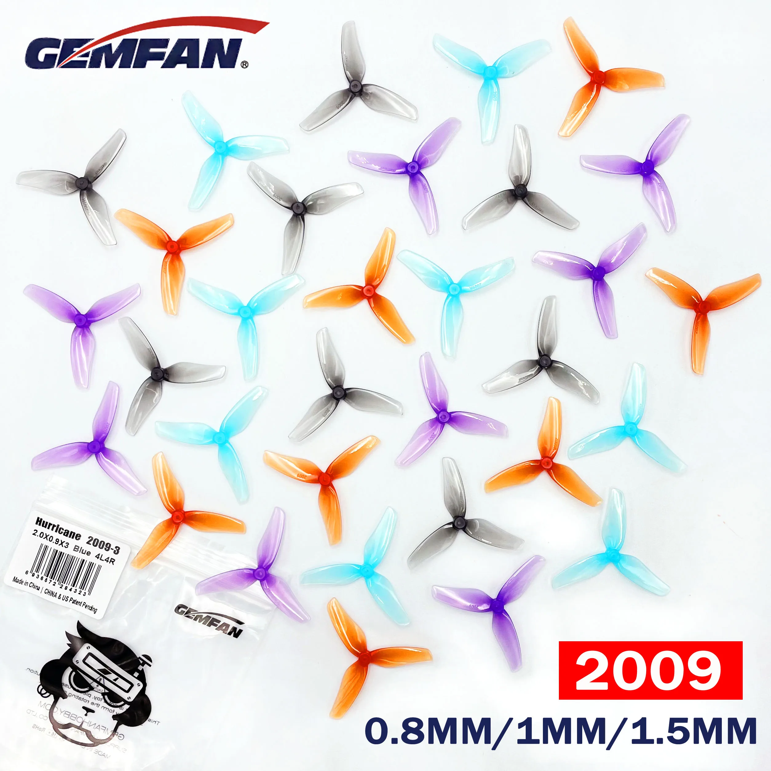 

8 шт./4 пары Gemfan Hurricane 2009 51 мм 2-Лопастной ПК микро оптовый пропеллер 0,8 мм/1 мм/1,5 мм мотор для FPV Фристайл 2-дюймовый микро-Дрон