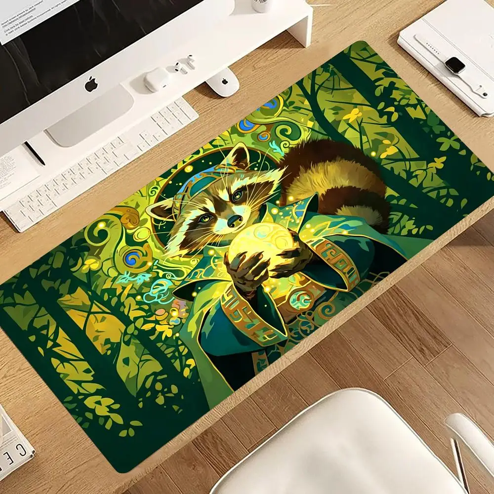 Raccoon Mage Mouse Mat Gaming Mats Mousepads Gaming Setup Carpet Desk Accessories Desk Gadgets Extended Pad Office Rug Playmat