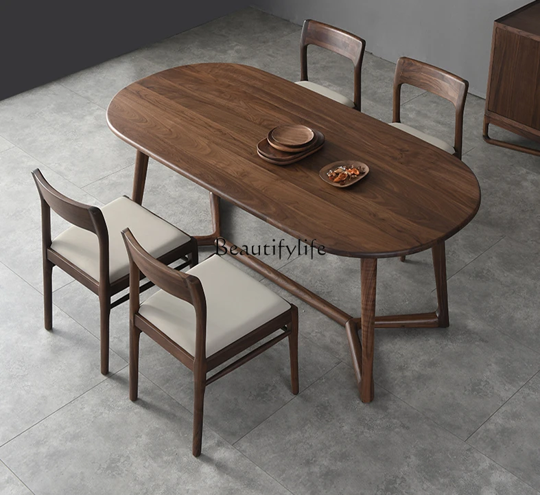 

North America Black Walnut Mid-Ancient Dining Table and Chair Nordic Modern Simple Small Apartment Solid Wood Dining Table