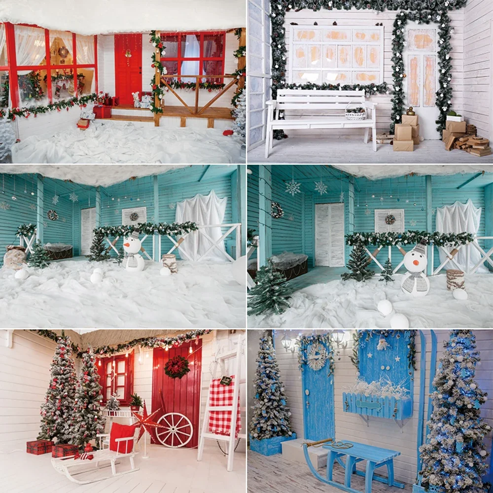 

MOON.QG Christmas Day Backdrop Photography Xmas Trees Door Snow Carpet Photozone Background Children Photo Studio Photobooth