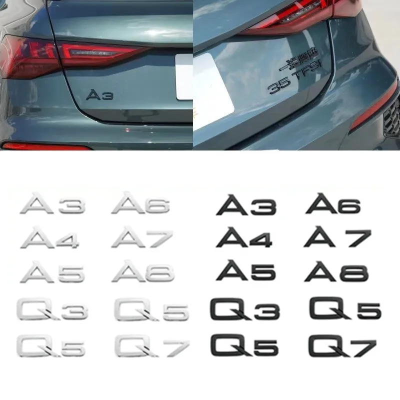 

Эмблема с 3D буквами и цифрами для Audi A3 A4 Q2 Q3 Q5 A5 A6 A7 A8 Q7 Автомобильная крышка багажника, табличка с именем, наклейка с логотипом, хром, глянцевый черный