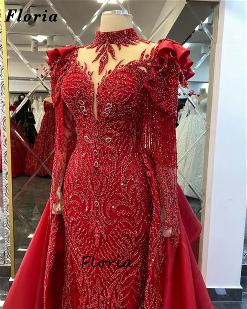 Burgund Perlen Prom Kleider Mit Überrock Nahen Osten Meerjungfrau Abendkleid Für Frauen Lange Hochzeit Party Kleider Angepasst