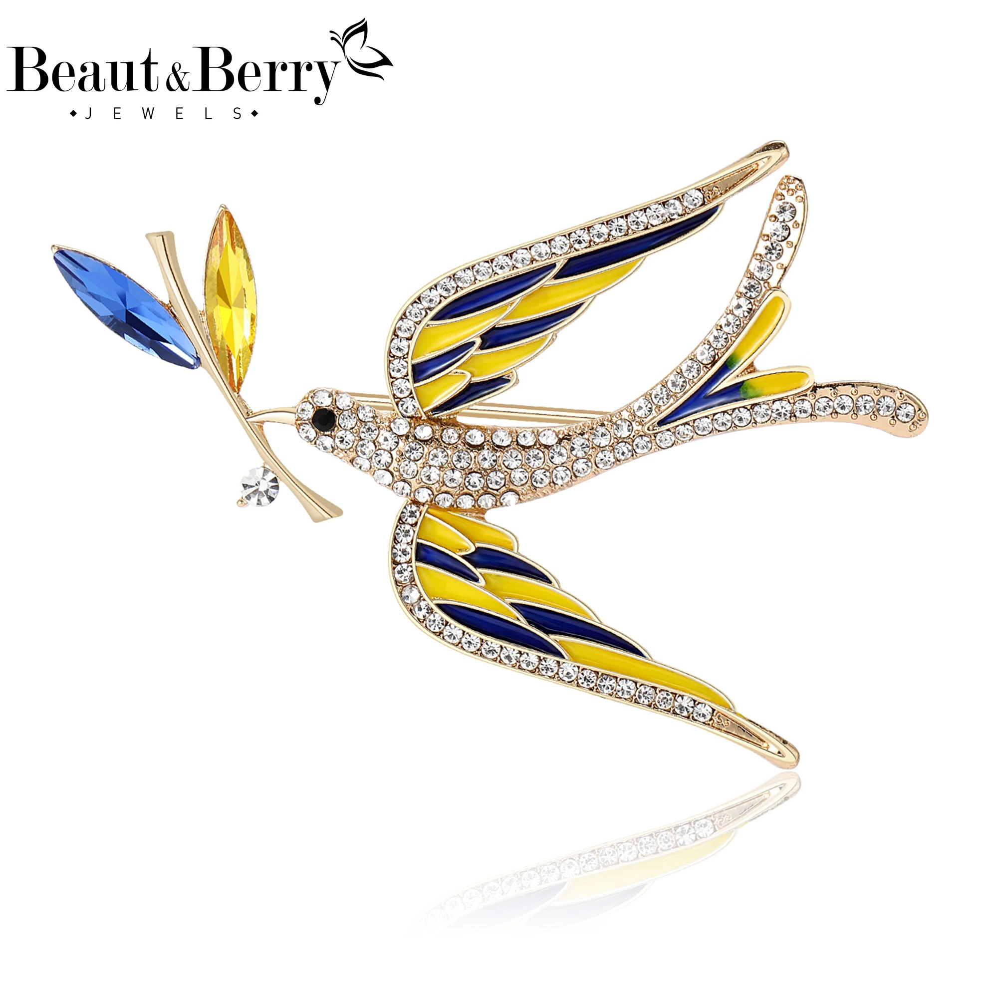 Beaut&Berry Sparkling Rhinestone Dove Brooches for Women Unisex Ukrainian Ear of Wheat Pins Casual Accessories Gifts