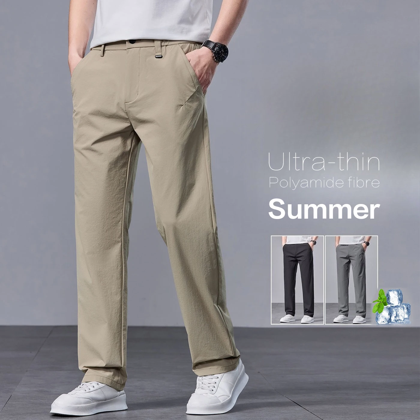Hochwertige Herren-Freizeithose mit geradem Bein, Sommer 2026, dünner Polyamid-Stoff, atmungsaktive gerade Hose, Größe 28-38