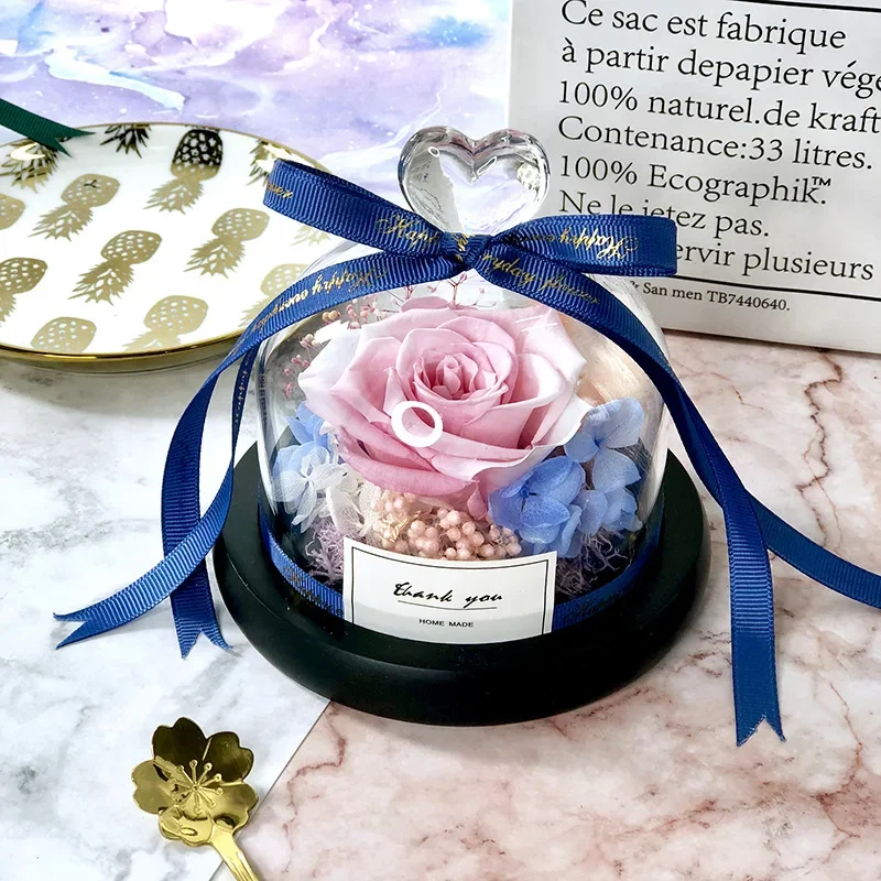 Beauty and the Beast Save Valentine\'s Day Gift Exclusive Glass Rose Dome Light Timeless Real Rose Mother\'s Day Gift
