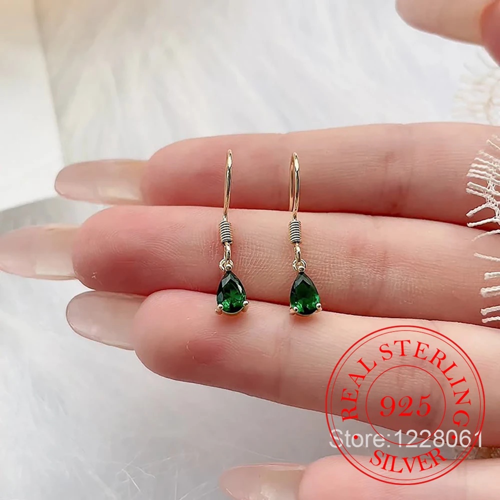

925 Sterling Silver Jewelry Elegant Emerald Zircon Waterdrop Drop Earrings for Women Wedding Party Jewelry For Girls Friend Gift