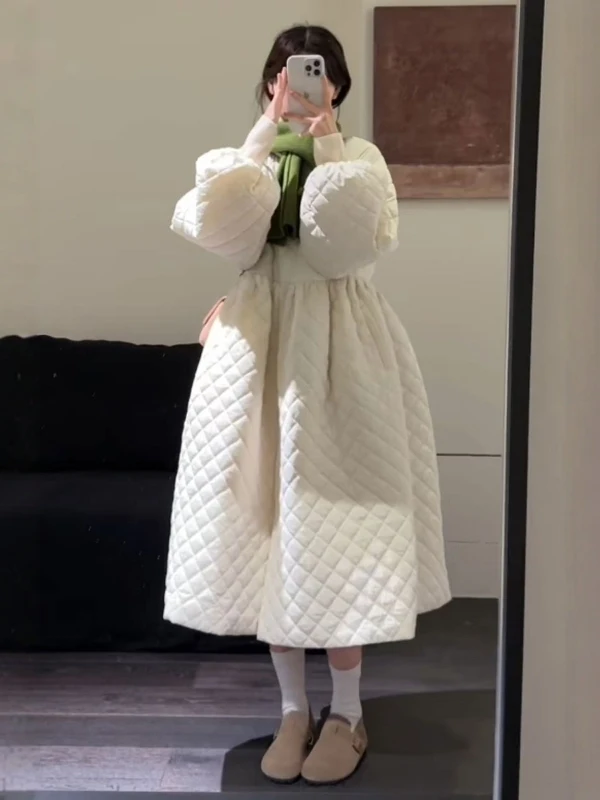 

Длинное стеганое хлопковое пальто с уникальным ромбовидным узором, маленького размера, модная весенняя верхняя одежда