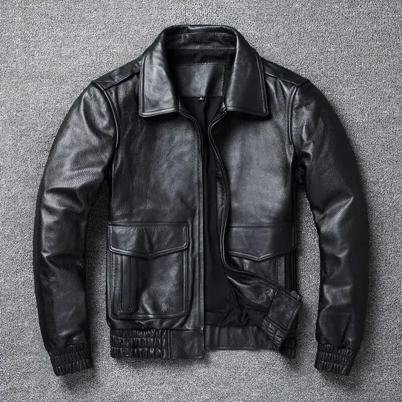 

Real Leather Jacket Men Pure Cowhide Coat Spring Men's Flight Suit Lapel Jacket Chaquetas Hombre Large Size Pilot Leather Jacket