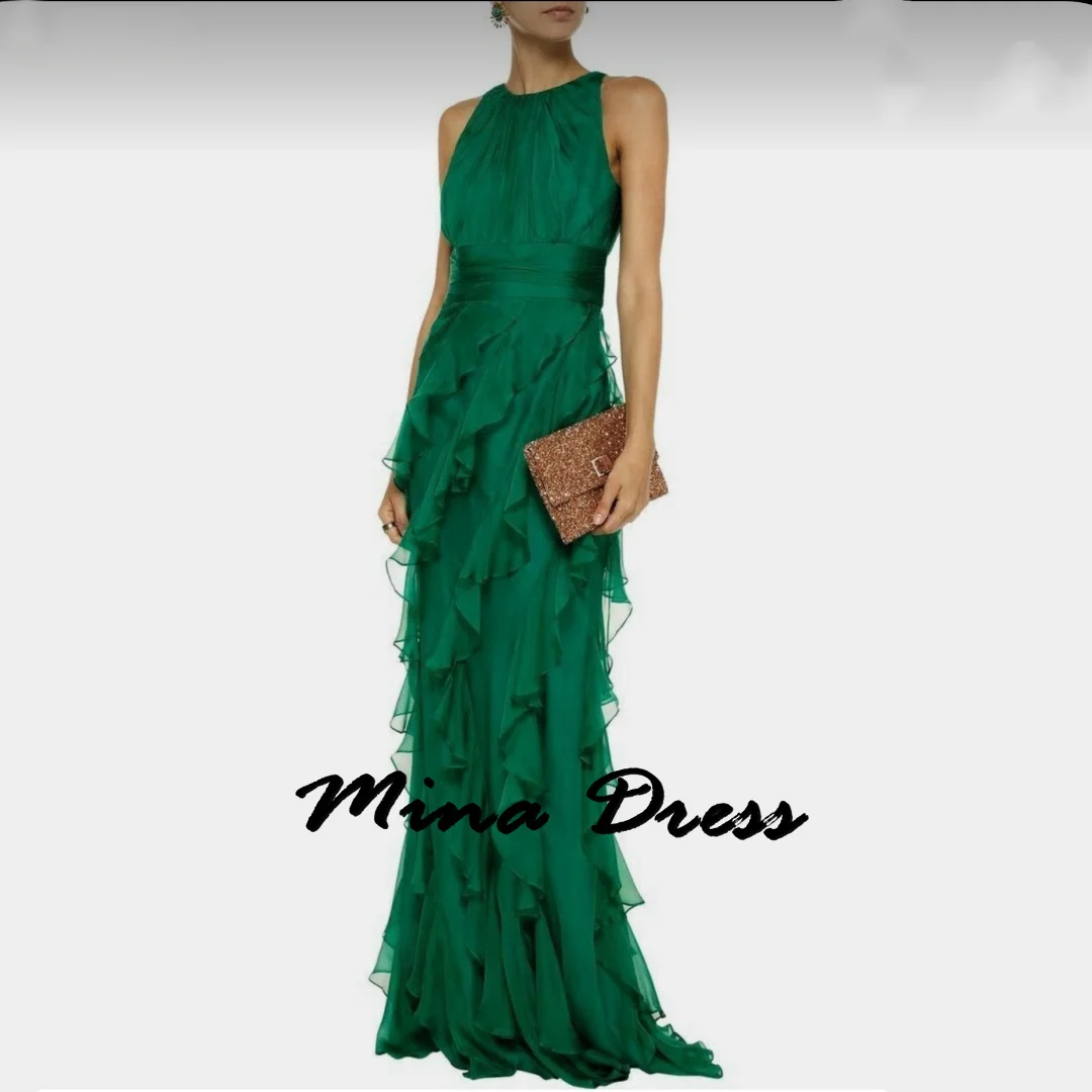 Mina Customized Ruffle Evening Dresses Woman Elegant Womens Party Dresses for Formal Occasions Round Neck Sleeveless Prom Dress