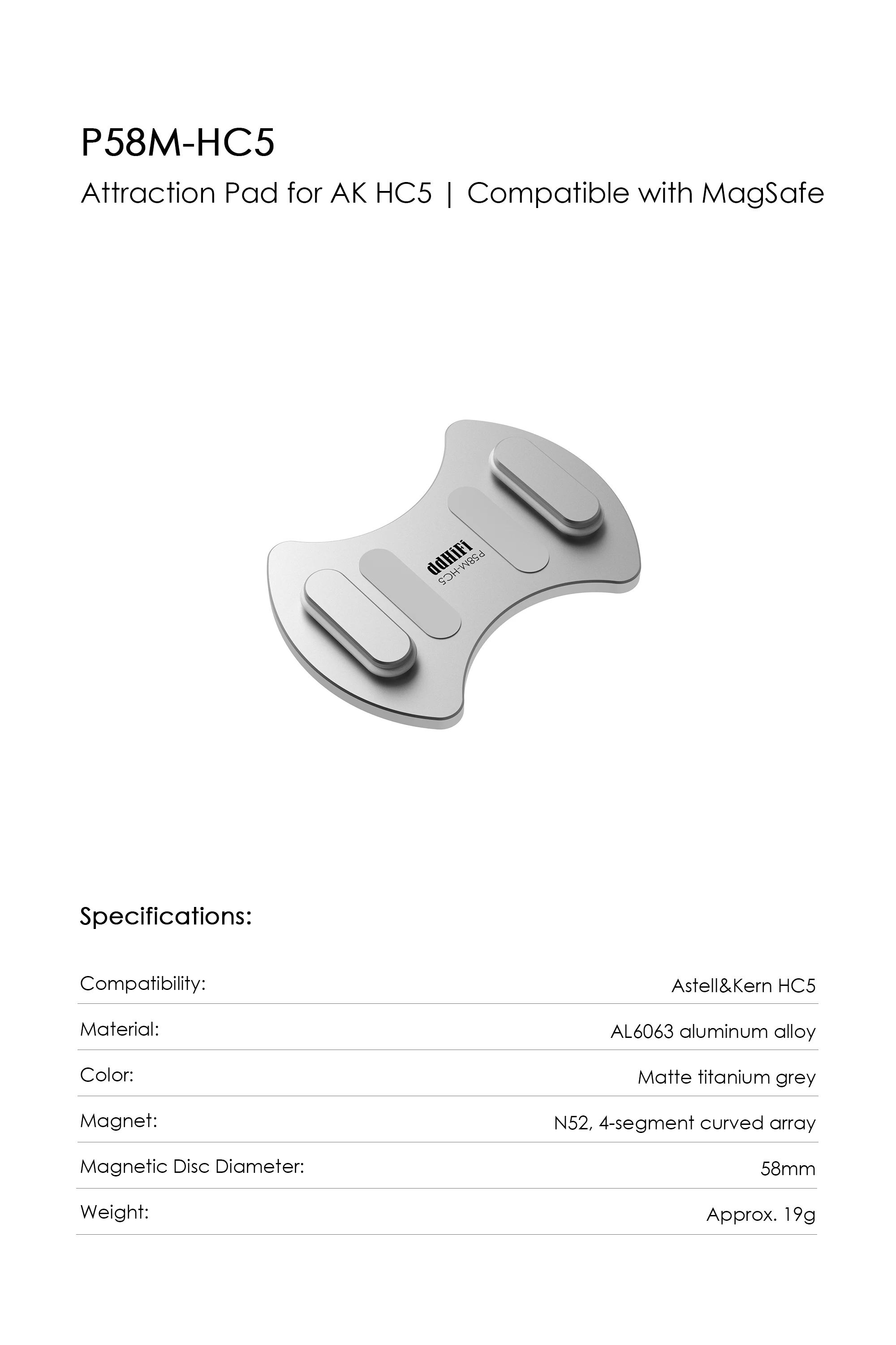 DD ddHiFi P58M-HC5 MagSafe Magnetisches Anziehpad für AK HC5 DAC-Verstärker, CNC AL6063 Aluminium, gebogener N52-Magnet, leicht – Detail 6