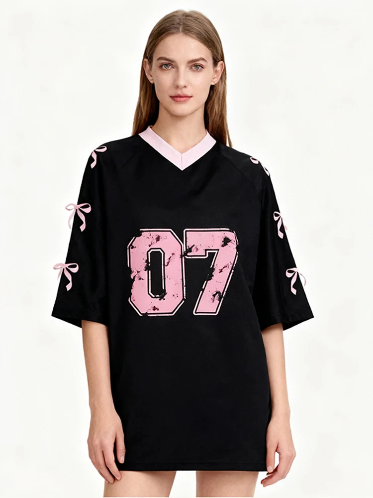 

Autumn women's fashion item Harajuku ins Gothic trendy print V-neck loose T-shirt women's street punk top Y2k clothing