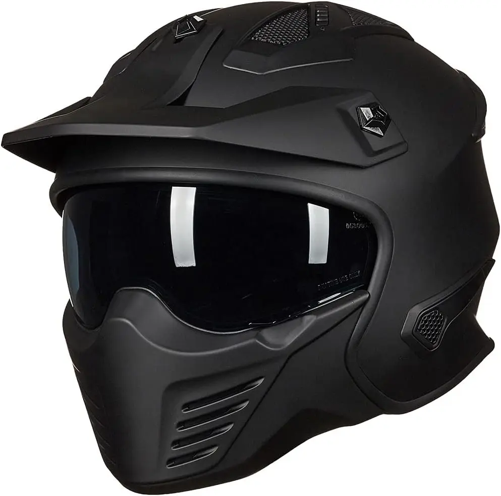 

Open Face Motorcycle 3/4 Half Helmet for Dirt Bike Moped ATV UTV Motocross Cruiser Scooter DOT Model 726X (Matte Black,L)