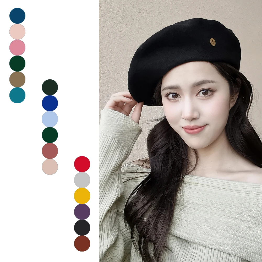 

Women Fashion Wool Beret Solid Color L Size Unisex Beret Hat