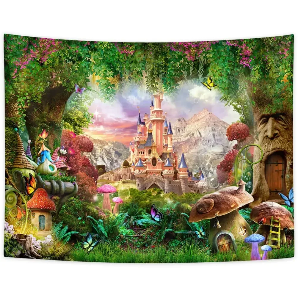 Fairy Tale Fantasy World Castle Tapestry Cartoon Forest Tapestry Magic Tapestry,girls Bedroom Living Room Dorm Party Wall Decor