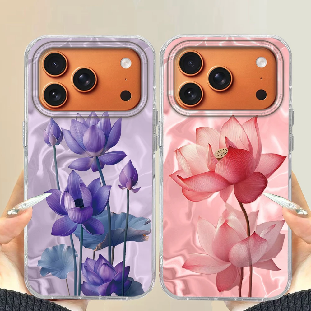 INS Lotus Floral Bunte Luxus Frauen Telefon Fall Für iPhone 17 Air 16 16e 15 14 13 12 Pro max 7 8 Plus X XS XR SE 2022 Abdeckung