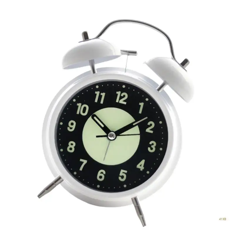 41XB Vintage Twin Bells Alarm Clock Loud Ringing for Heavy Sleepers Battery Operated Glowing Dials Quiet Operate Desk Clock