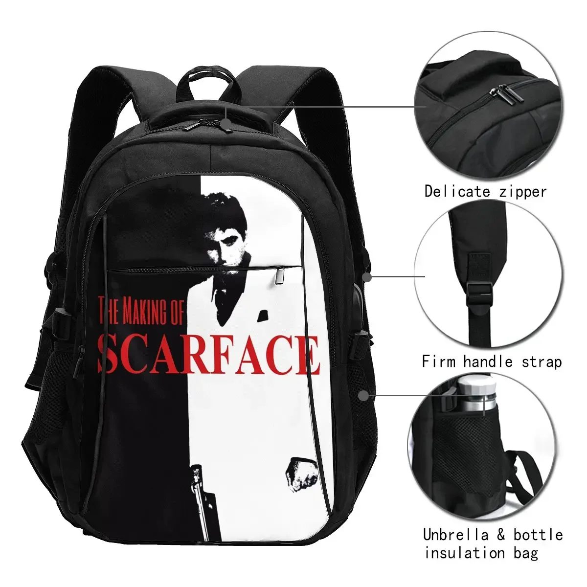 Scarfaces Tony Montana Travel Laptop Backpack, Business Water Resistant Laptop Backpack with USB Charging Port, College Bag